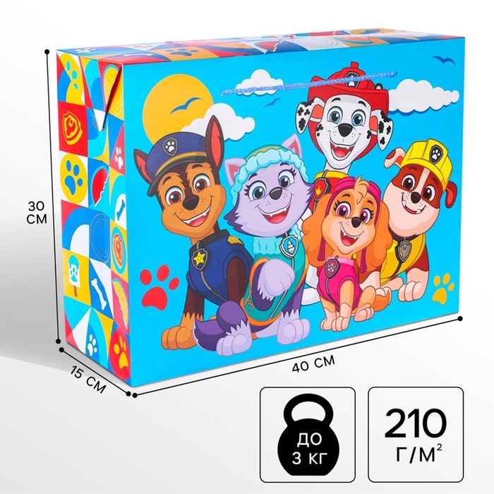 Пакет подарочный-коробка, 40×30×15 см, упаковка, Щенячий патруль - Фото 1