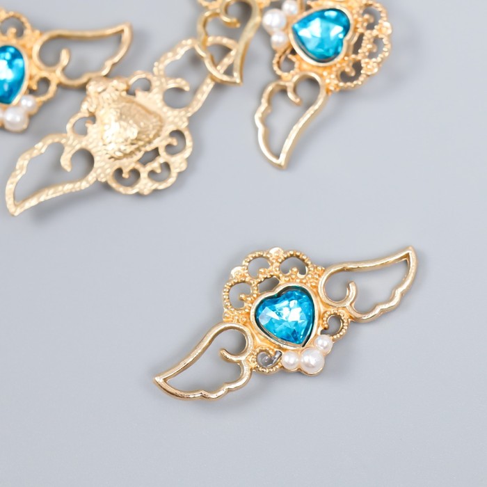 Декоративные элементы для творчества «Арт Узор. Крылатое сердце. Топаз», набор 5 шт., металл, пластик, золотой, 4×2 см