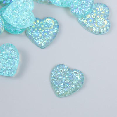 Декор для творчества пластик  "Сердце" голография голубой набор 20 шт 1,6х1,6 см