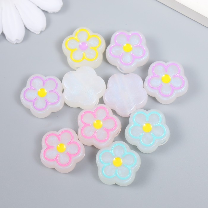 Бусина пластик «Цветочек с контуром», фосфорная, 1.9×1.9×0.8 см, МИКС