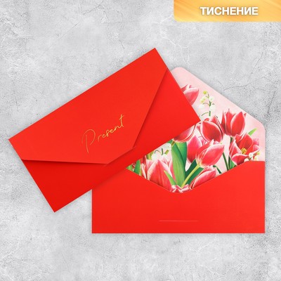 Конверт подарочный «Тюльпаны», софт тач, тиснение, 19 х 9 см