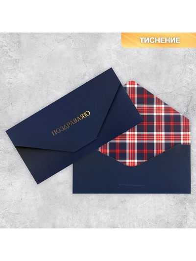 Конверт подарочный «Клетка», софт тач, тиснение, 19×9 см