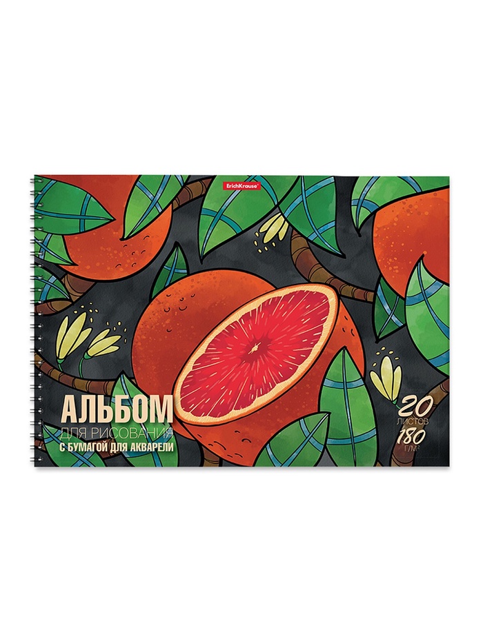 Альбом для рисования А4, 20 листов на спирали, ErichKrause Juicy Fruits, блок 120 г/м², 100% белизна, перфорация для отрыва, твёрдая подложка, МИКС - Фото 1