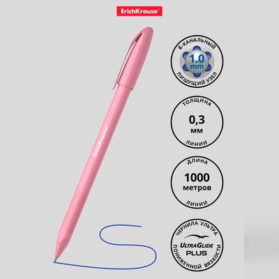 Ручка шариковая ErichKrause. U-108 Pastel Stick, синий стержень, узел 1 мм, МИКС