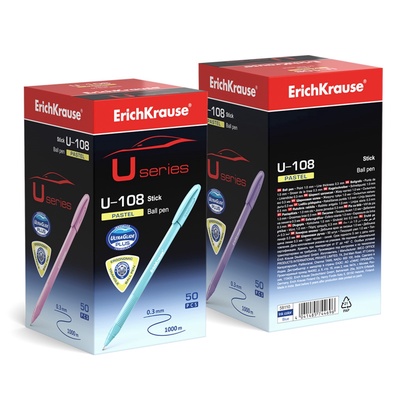 Ручка шариковая ErichKrause. U-108 Pastel Stick, синий стержень, узел 1 мм, МИКС