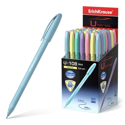Ручка шариковая ErichKrause. U-108 Pastel Stick, синий стержень, узел 1 мм, МИКС