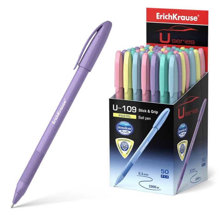 Ручка шариковая ErichKrause U-109 Pastel Stick&Grip 1.0, Ultra Glide, цвет чернил синий