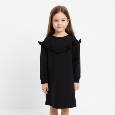 Платье с рюшей KAFTAN Basic line, размер 34 (122-128 см), чёрный