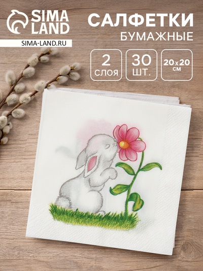 Салфетки бумажные пасхальные «Милый зайчик», 2 слоя, 20×20 см, 30 шт.