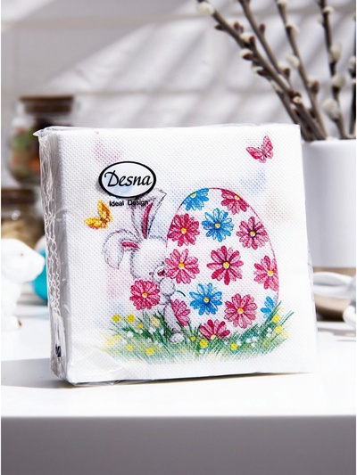 Пасхальные салфетки бумажные Desna Design «Пасхальный подарок», 1 слой, 24х24 см, 40 шт