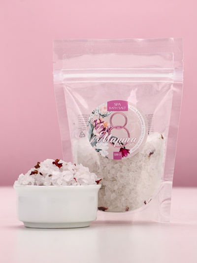 Соль для ванны «С праздником 8 марта», с лепестками розы, 150 г, Чистое счастье