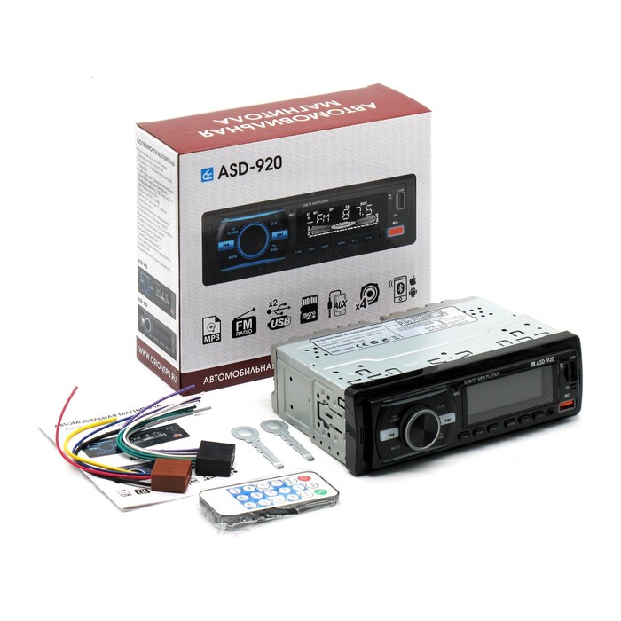Магнитола автомобильная Вымпел ASD-920  FM/USB/AUX/bluetooth, пульт - Фото 1