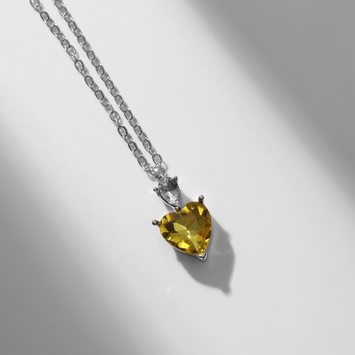 Кулон «Сердечко» со стразой, цвет бело-жёлтый в серебре, 42 см - фото 1885582414