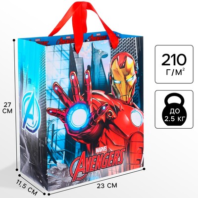 Пакет подарочный «Железный человек»,23х27х11.5 см, упаковка, Мстители