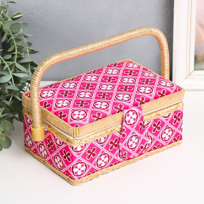 Шкатулка для рукоделия и шитья «Геометрия в цветах», хранение ниток, иголок, мелочи, розовая 9.5×19.5×13 см - Фото 1