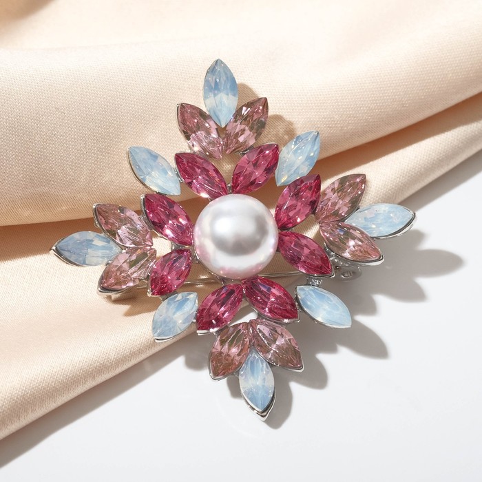 Брошь «Императрица» ромб, цвет бело-розовый в серебре - Фото 1