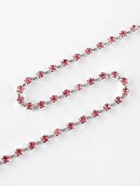 Цепь со стразами, металл, стекло, 3 мм, SS12, 9±1 м, розовая