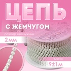 Цепь с жемчугом, металл, пластик, 2 мм, SS6, 9±1 м, цвет молочный - Фото 1