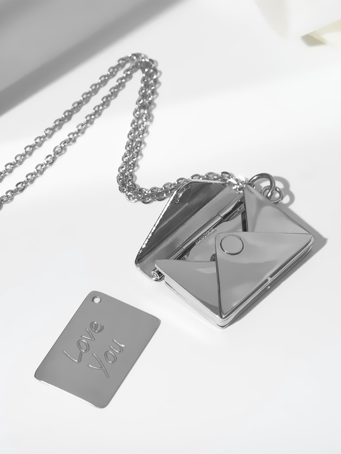 Кулон на цепочке «Конверт с посланием», цвет серебро, 46 см - Фото 1