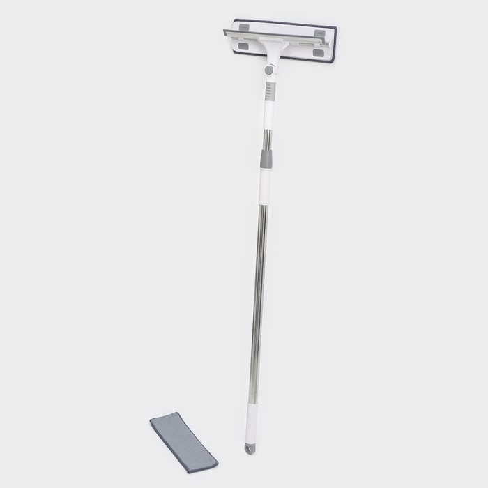 Окномойка с насадкой из микрофибры, фиксатор, стальная телескопическая ручка, 28.5×8.5×85(135) см - Фото 1