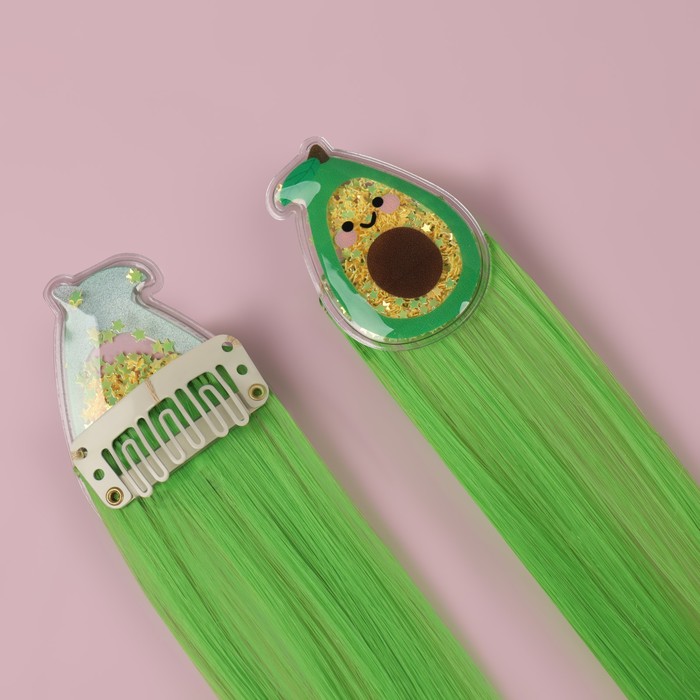 Набор накладных локонов «АВОКАДО», прямой волос, на заколке, 2 шт, 50 см, цвет зелёный 33504