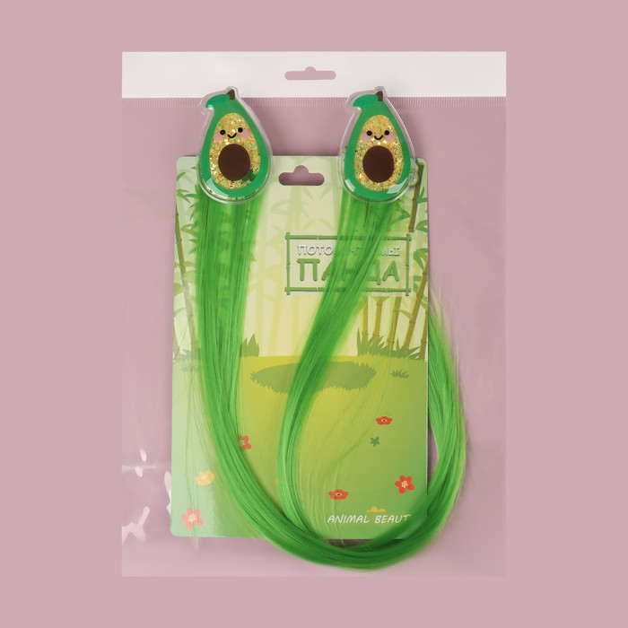 Набор накладных локонов «АВОКАДО», прямой волос, на заколке, 2 шт, 50 см, цвет зелёный 33504