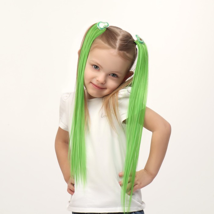 Набор накладных локонов «AVOCADO», прямой волос, на заколке, 2 шт, 50 см, цвет зелёный 33505