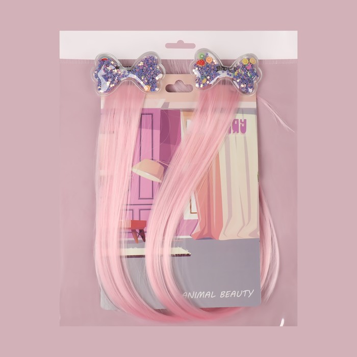 Набор накладных локонов «БАНТИКИ», прямой волос, на заколке, 2 шт, 50 см, цвет розовый/МИКС 33507