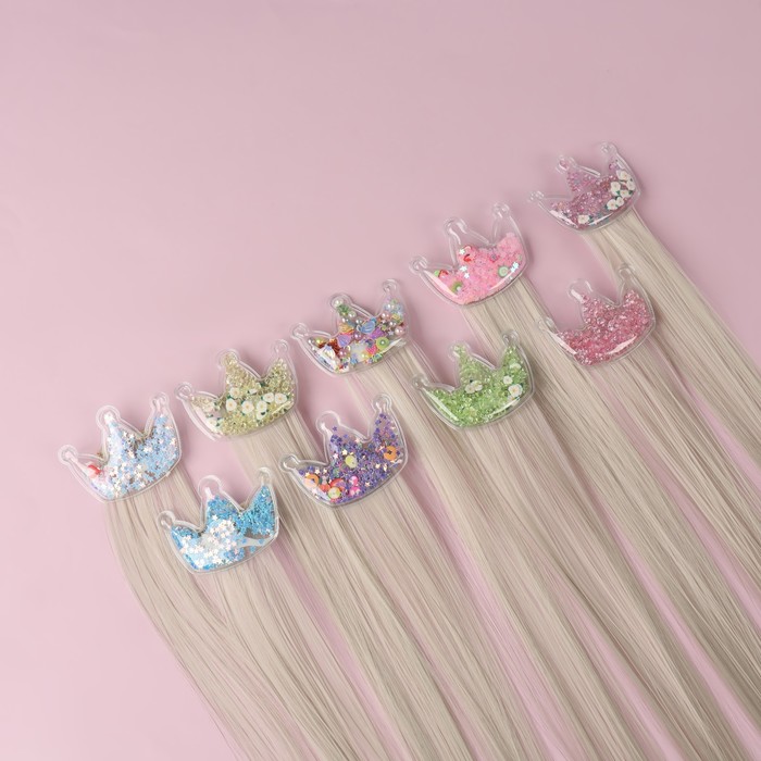 Набор накладных локонов «КОРОНА», прямой волос, на заколке, 2 шт, 50 см, цвет пепельный/МИКС 33510