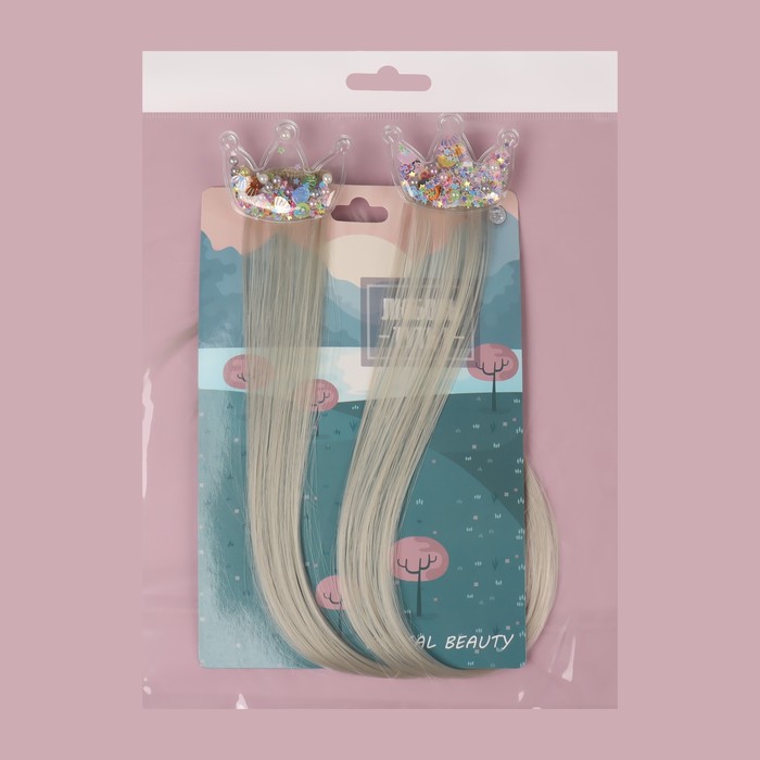 Набор накладных локонов «КОРОНА», прямой волос, на заколке, 2 шт, 50 см, цвет пепельный/МИКС 33510