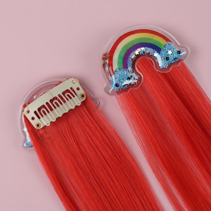 Набор накладных локонов «РАДУГА», прямой волос, на заколке, 2 шт, 50 см, цвет красный/МИКС - фото 1928106857