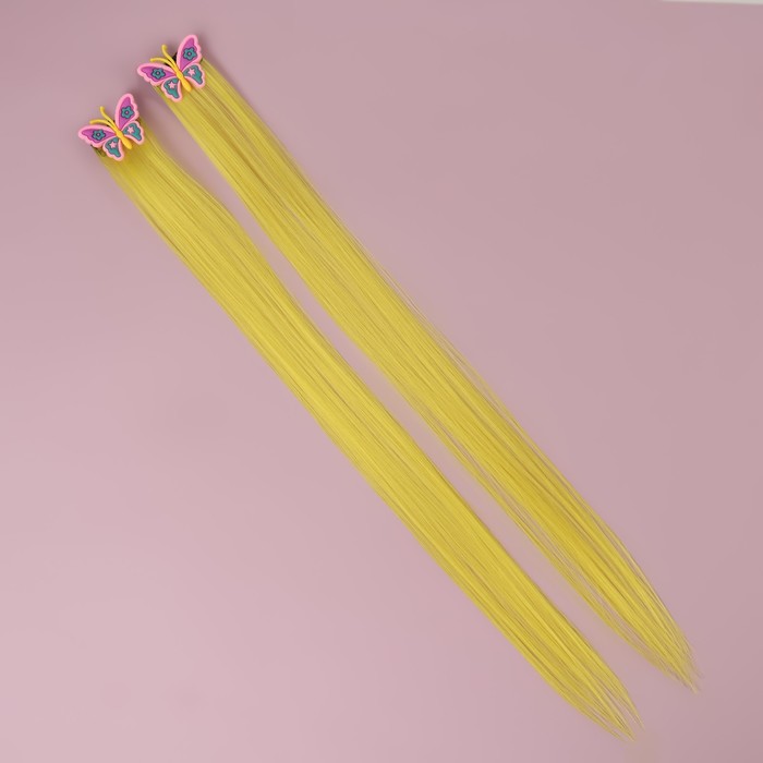 Набор накладных локонов «БАБОЧКИ», прямой волос, на заколке, 2 шт, 50 см, цвет жёлтый/МИКС - фото 1907650801