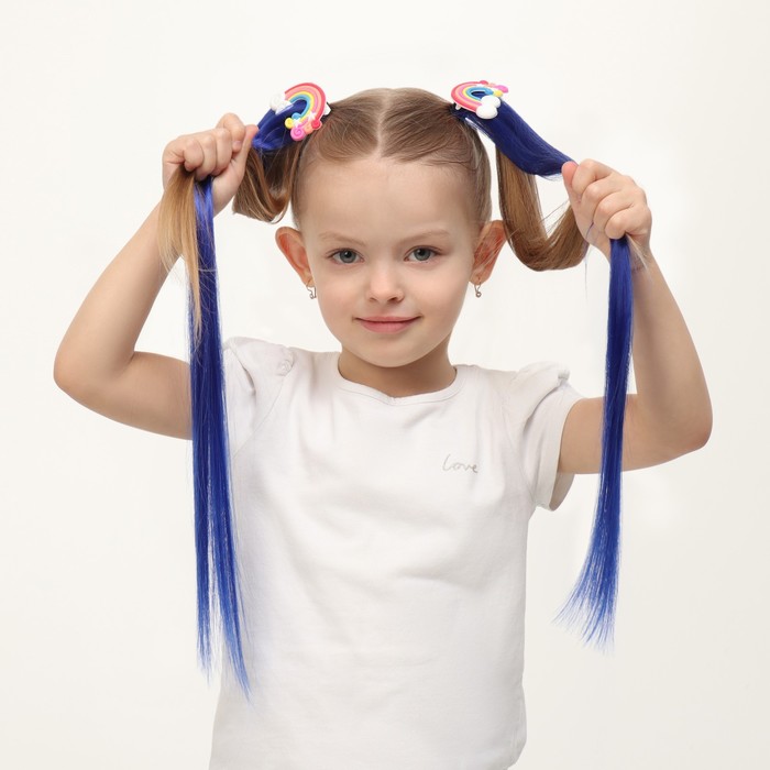 Набор накладных локонов «РАДУГА», прямой волос, на заколке, 2 шт, 50 см, цвет синий/МИКС - фото 1907650807