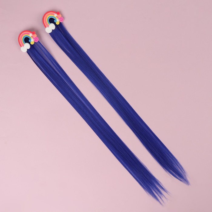 Набор накладных локонов «РАДУГА», прямой волос, на заколке, 2 шт, 50 см, цвет синий/МИКС - фото 1907650808