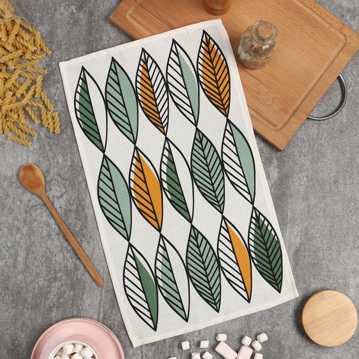 Кухонное полотенце «Доляна. Листья», 28×46 см, 100% хлопок, вафля 160 г/м² - Фото 1