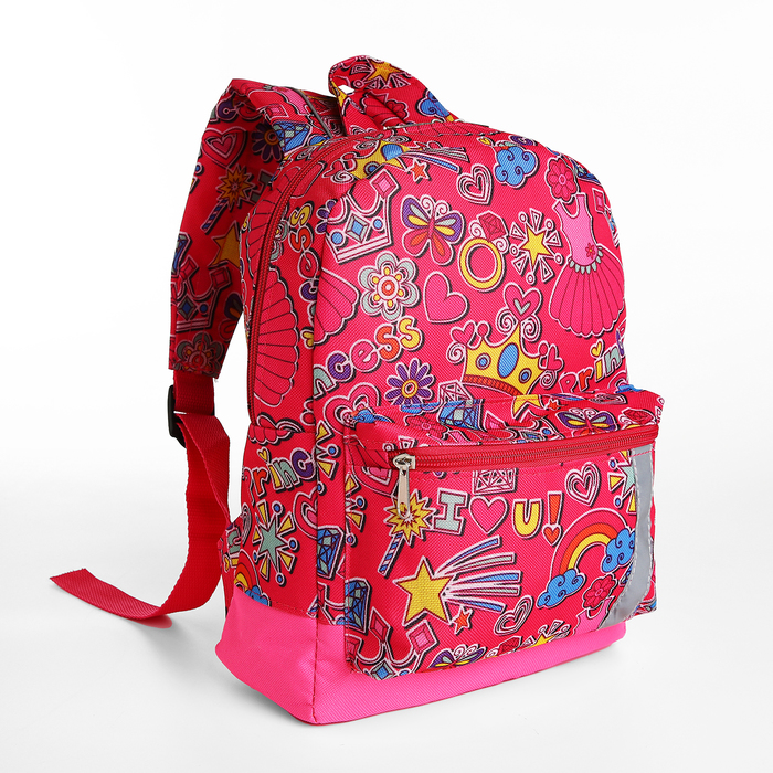 Рюкзак детский на молнии, наружный карман, светоотражающая полоса, цвет розовый - Фото 1