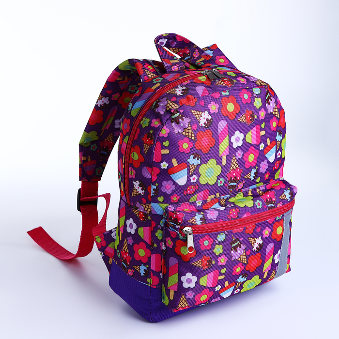 Рюкзак детский на молнии, наружный карман, светоотражающая полоса, цвет сиреневый - Фото 1
