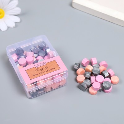 Сургуч в гранулах в коробочке «Восьмигранник», розовый и серебро, 35 г, 2.4×5.5×7 см