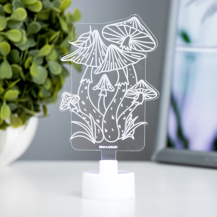 Светильник 3D RISALUX «Грибы», LED-ночник, RGB 6 цветов, от батареек LR1130 3 шт., 7×11 см