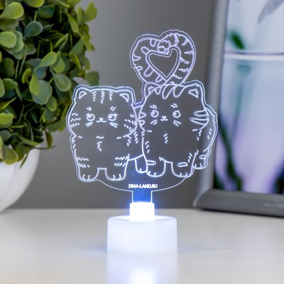 Светильник "Котята" LED RGB 6 цветов от батареек LR41 8х10 см