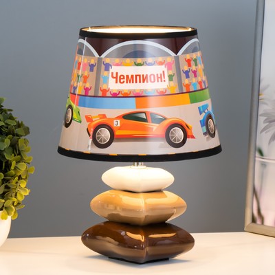 Настольная лампа с абажуром RISALUX «Гонки», Е14, 15 Вт, бело-чёрный, 20×20×28 см