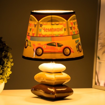 Настольная лампа с абажуром RISALUX «Гонки», Е14, 15 Вт, бело-чёрный, 20×20×28 см