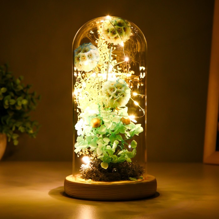 Ночник колба "Лазурные цветы" LED от батареек 3хААА 11х11х22 см RISALUX - фото 1898865152