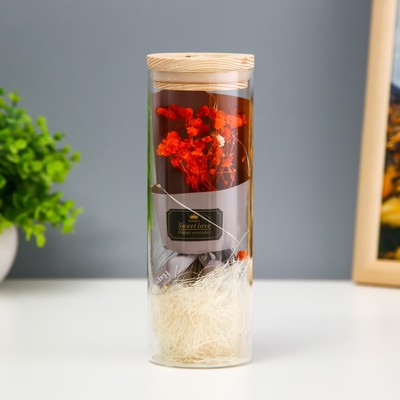 Фигурка светящаяся колба RISALUX «Букет из красных цветов», LED-ночник, от батареек LR=1130 6.5×6.5×19 см