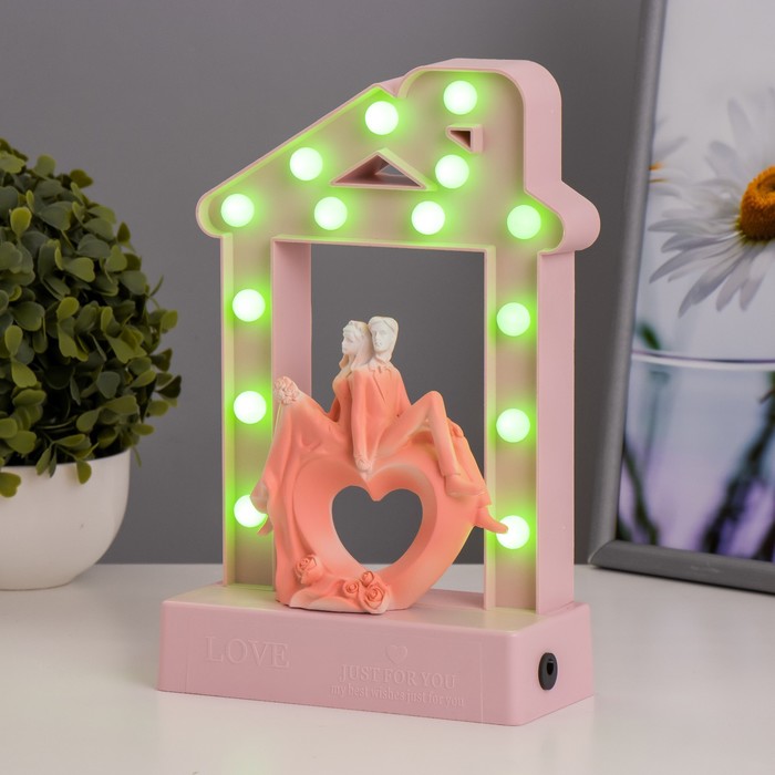 Фигурка светящаяся RISALUX «Влюбленные», 14хLED, ночник, 4000 К, USB, 3×АА, розовый, 24.5×7×15.5 см - Фото 1