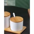 Банки для хранения сыпучих на бамбуковой подставке BellaTenero, 6 предметов: 3 банки 150 мл, 250 мл, 350 мл, 3 ложки, белые - Фото 3