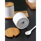 Банки для хранения сыпучих на бамбуковой подставке BellaTenero, 6 предметов: 3 банки 150 мл, 250 мл, 350 мл, 3 ложки, белые - Фото 5