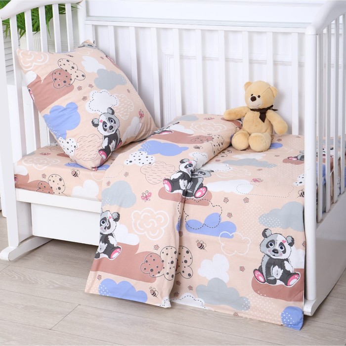 Постельное бельё BABY Панда, цвет бежевый, 112х147см,110х150см, 60х60см, бязь 142гр/м, 100% хлопок - фото 1906205963