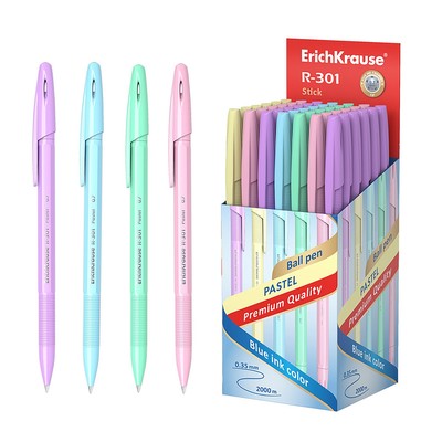 Ручка шариковая ErichKrause R-301 Pastel Stick, узел 0.7 мм, чернила синие
