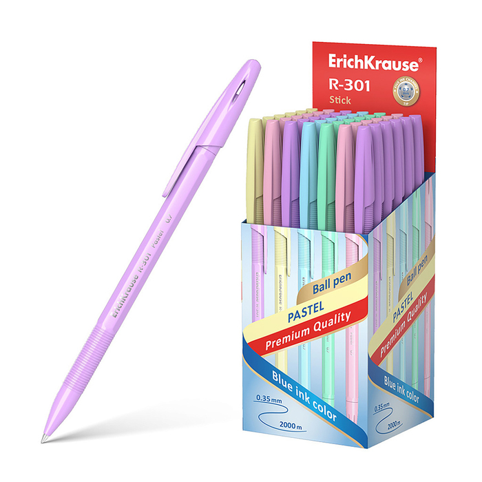 Ручка шариковая ErichKrause R-301 Pastel Stick, узел 0.7 мм, чернила синие - Фото 1